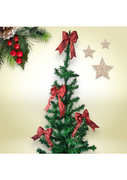 9 Adet Bordo Yılbaşı Çam Ağacı Fiyonk Kurdele Yeni Yıl Noel Parti Dekorasyon Süsleri 6,5x7,5cm fiyatları