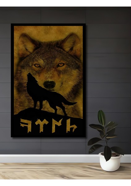 Çerçeve Görünümlü Kurt Sembolü Ahşap Mdf Dekoratif Ev Duvar Tablo Dikdörtgen Ev Duvar Tablo