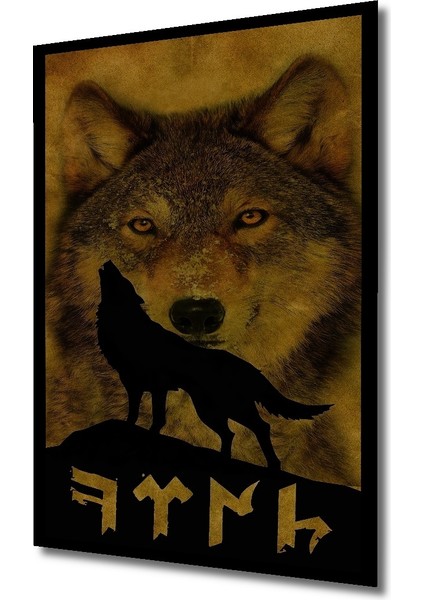 Çerçeve Görünümlü Kurt Sembolü Ahşap Mdf Dekoratif Ev Duvar Tablo Dikdörtgen Ev Duvar Tablo fiyatları
