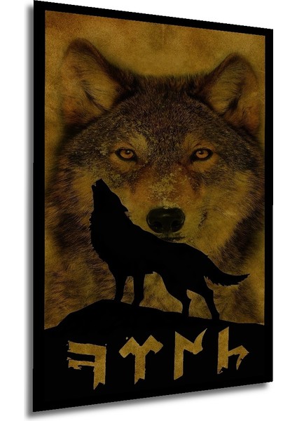 Çerçeve Görünümlü Kurt Sembolü Ahşap Mdf Dekoratif Ev Duvar Tablo Dikdörtgen Ev Duvar Tablo modelleri