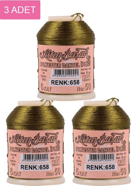 3 Adet Altınbaşak Oya ve Dantel Ipi 20 gr - Royaleks - No: 658