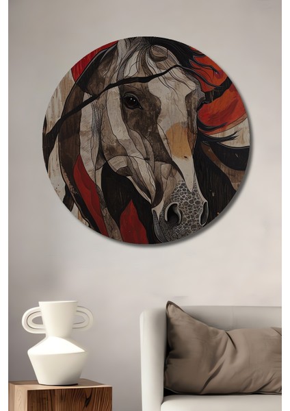 At Şıklığı Dekoratif Ahşap Mdf Ev/işyeri Duvar Tablo Yuvarlak Ev/işyeri Duvar Tablo