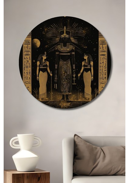 Mısır Mitolojisi Temalı Dekoratif Ahşap Mdf Ev/işyeri Duvar Tablo Yuvarlak Ev/işyeri Duvar Tablo