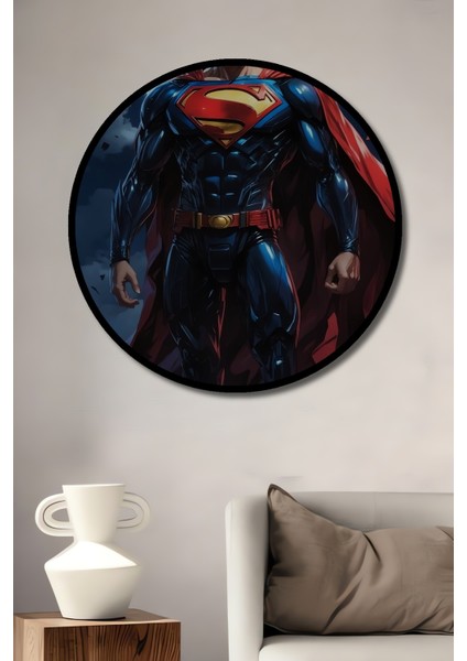 Çerçeve Görünümlü Superman Dekoratif Ahşap Mdf Ev/işyeri Duvar Tablo Yuvarlak Ev/işyeri Duvar Tablo