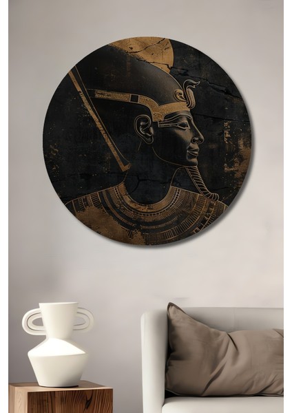 Firavun Tasviri Dekoratif Ahşap Mdf Ev/işyeri Duvar Tablo Yuvarlak Ev/işyeri Duvar Tablo