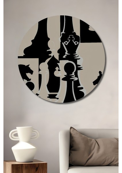 Satranç Sanatı Dekoratif Ahşap Mdf Ev/işyeri Duvar Tablo Yuvarlak Ev/işyeri Duvar Tablo