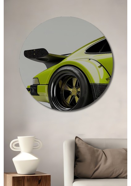 Lime Yeşili Spor Araba Dekoratif Ahşap Mdf Ev/işyeri Duvar Tablo Yuvarlak Ev/işyeri Duvar Tablo