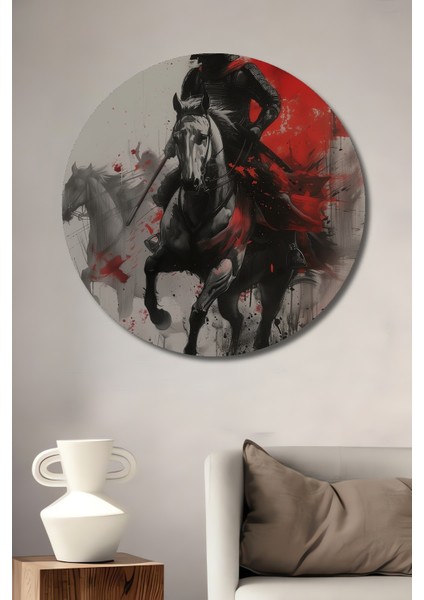 Samuray Atlı Soyut Sanat Dekoratif Ahşap Mdf Ev/işyeri Duvar Tablo Yuvarlak Ev/işyeri Duvar Tablo