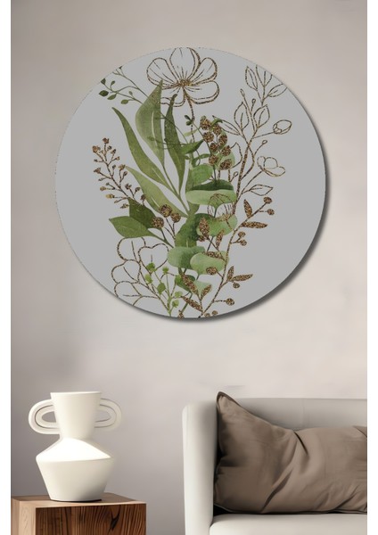 Çiçek Desenli Doğal Ahşap Mdf Dekoratif Ev/işyeri Duvar Tablo Yuvarlak Ev/işyeri Duvar Tablo