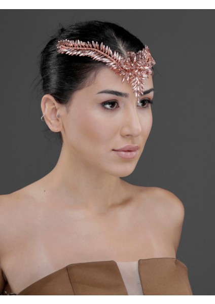 Kristal Taşlı Alın Detaylı Yaprak Form Saç Aksesuarı – Gelin, Kına ve Özel Gün Taç Tokası