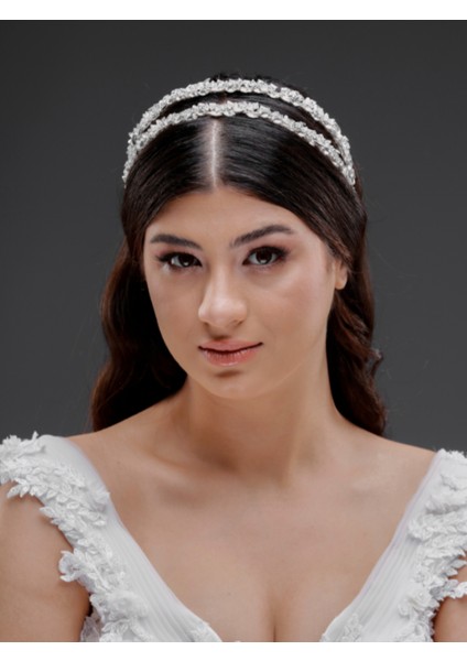 Işıltılı Taş Detaylı Çift Sıra Şık Taç – Gelin, Nişan, Özel Gün ve Davet Saç Aksesuarı