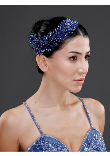 Kristal Boncuk Detaylı Geniş Taç – Gelin, Nişan, Davet ve Özel Gün Saç Aksesuarı