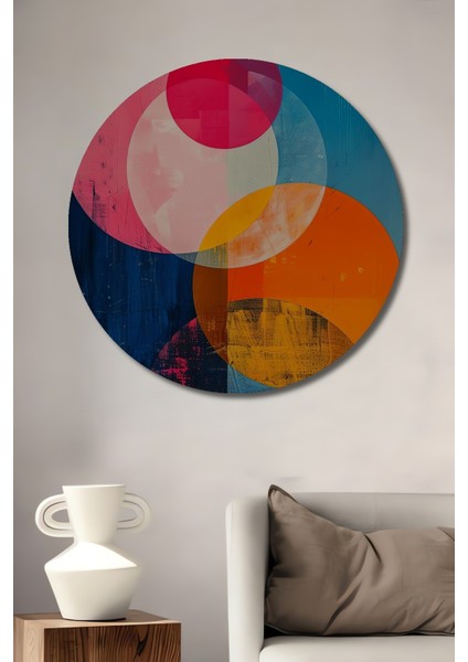 Soyut Renklerin Dansı Dekoratif Ahşap Mdf Ev/işyeri Duvar Tablo Yuvarlak Ev/işyeri Duvar Tablo