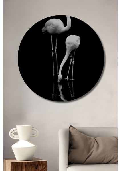 Asil Flamingolar Dekoratif Ahşap Mdf Ev/işyeri Duvar Tablo Yuvarlak Ev/işyeri Duvar Tablo