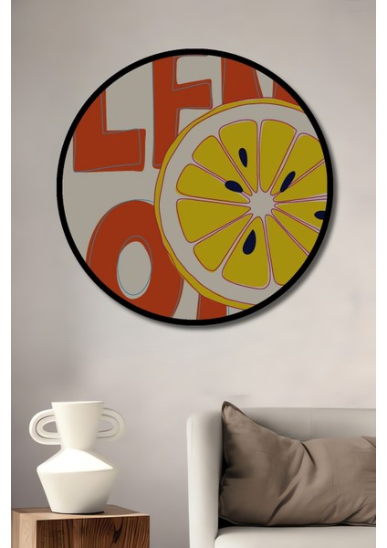 Çerçeve Görünümlü Retro Limon Ahşap Mdf Dekoratif Işyeri Duvar Tablo Yuvarlak Işyeri Duvar Tablo