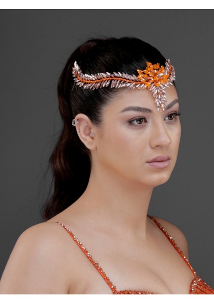 Kristal Taşlı Alın Detaylı Yaprak Form Saç Aksesuarı – Gelin, Kına ve Özel Gün Taç Tokası