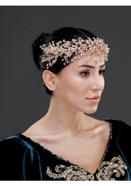 Kristal Taşlı Geniş Form Zarif Taç – Gelin, Nişan ve Özel Gün Saç Aksesuarı