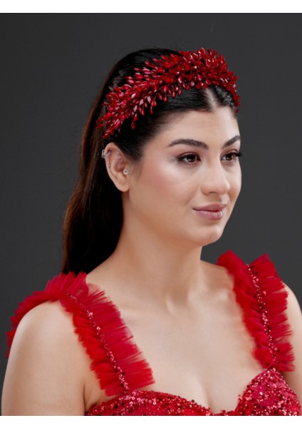 Kristal Boncuk Detaylı Geniş Taç – Gelin, Nişan, Davet ve Özel Gün Saç Aksesuarı