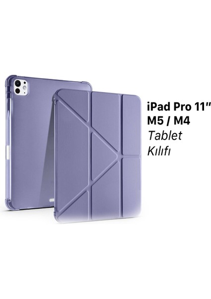 iPad Pro 11" M5 2025/M4 2024 Uyumlu Kılıf Üçe Katlanan Kalem Bölmeli Standlı Tablet Kılıfı Uyandırma Özellikli
