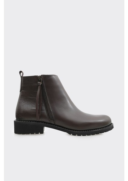 Hakiki Deri Fermuarlı Kadın Bot