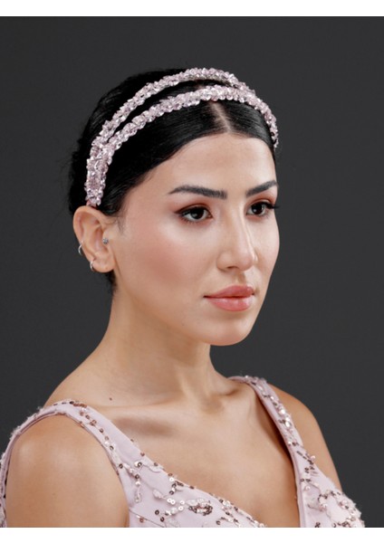 Işıltılı Taş Detaylı Çift Sıra Şık Taç – Gelin, Nişan, Özel Gün ve Davet Saç Aksesuarı