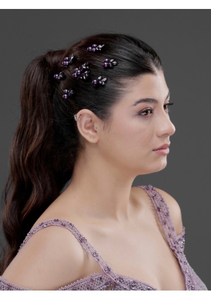 Inci ve Taş Detaylı Minik Çiçekli Topuz Tokası – Gelin, Nişan ve Özel Gün Saç Aksesuarı