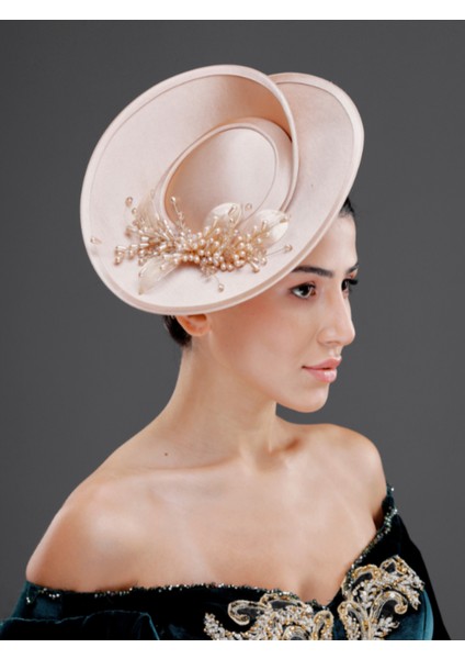 Saten Inci ve Kristal Detaylı Zarif Gelin, Nikah, Nişan Kepi