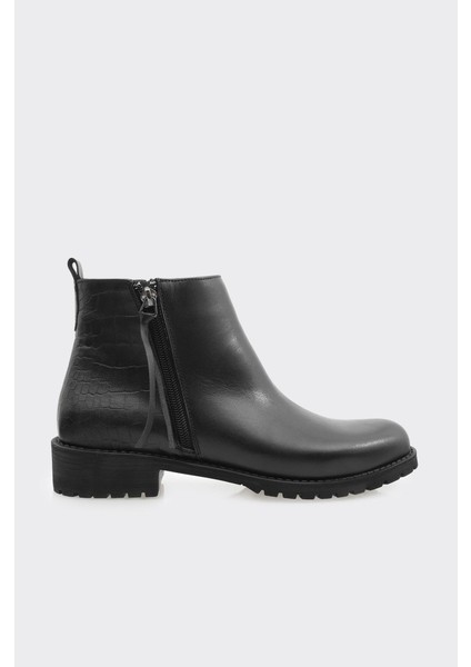 Hakiki Deri Fermuarlı Kadın Bot