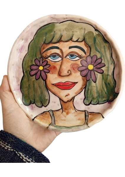 Pınchıc | El Yapımı Sanatsal Kadın Figürlü Seramik Tabak - Dekoratif Takı Tabağı / Sunum Tabağı