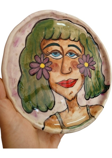 Pınchıc | El Yapımı Sanatsal Kadın Figürlü Seramik Tabak - Dekoratif Takı Tabağı / Sunum Tabağı fırsatları