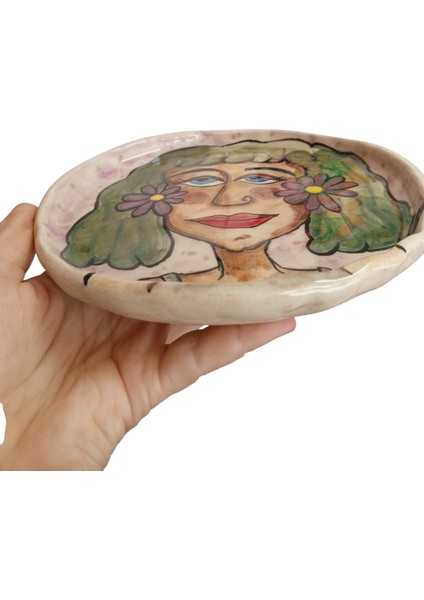 Pınchıc | El Yapımı Sanatsal Kadın Figürlü Seramik Tabak - Dekoratif Takı Tabağı / Sunum Tabağı indirimleri