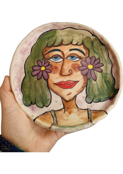 Pınchıc | El Yapımı Sanatsal Kadın Figürlü Seramik Tabak - Dekoratif Takı Tabağı / Sunum Tabağı