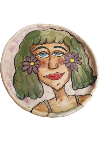 Pınchıc | El Yapımı Sanatsal Kadın Figürlü Seramik Tabak - Dekoratif Takı Tabağı / Sunum Tabağı