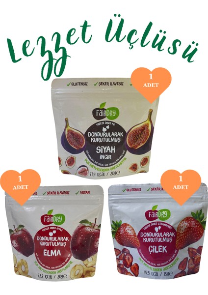 Fairdry Lezzet Üçlüsü - Freeze Dried, Dondurularak Kurutulmuş, Katkısız, Meyve Kurusu modelleri