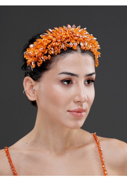 Işıltılı Kristal Taş Detaylı Kırmızı ve Beyaz Gelin, Nişan ve Özel Davet Aksesuarı