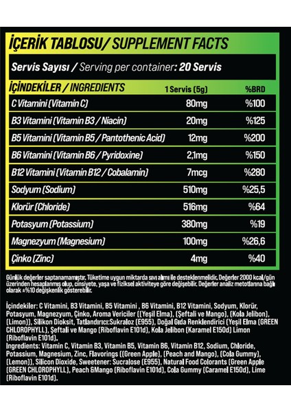 Electro Strike Hydration 20 Saşe Elektrolit, Hidrasyon, Tüm Aromalar, C Vitamini, B3,B5,B6,B12, Magnezyum, Çinko