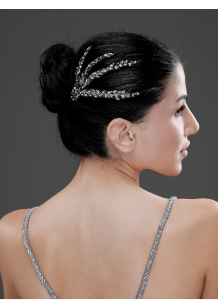 Yaprak Formlu Kristal Taşlı Şık Saç Tokası – Gelin, Nişan ve Özel Gün Saç Aksesuarı