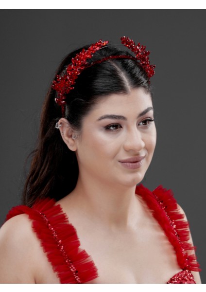 Kristal Taşlı Yaprak Desenli Şık Taç – Gelin, Nişan ve Özel Gün Saç Aksesuarı