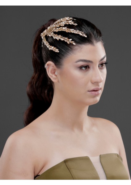 Yaprak Formlu Kristal Taşlı Zarif Saç Tokası – Gelin, Nişan ve Özel Gün Saç Aksesuarı