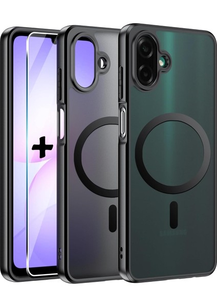 Samsung Galaxy A07 Kılıf Mat Magsafe Şarj Özellikli Hassas Butonlu Yumuşak Renkli Kenarlı + Ekran Koruyucu Cam Set 2in1