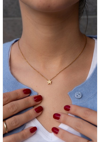 Çelik Minimal Yıldız Detaylı Kadın Kolye
