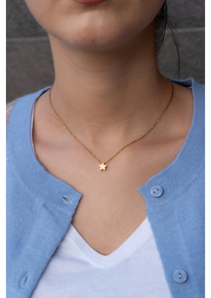 Çelik Minimal Yıldız Detaylı Kadın Kolye modelleri