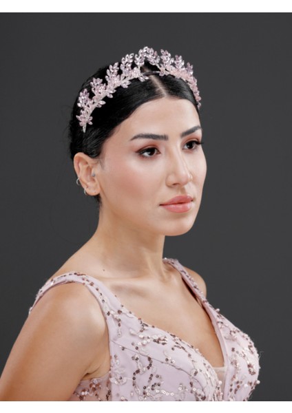 Yaprak Formlu Kristal Taşlı Taç – Gelin, Nişan, Davet ve Özel Gün Saç Aksesuarı