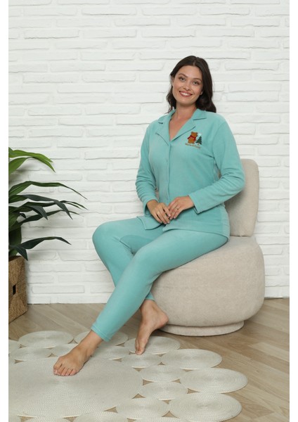 Fwn 1601 Boydan Düğmeli Polar Kumaşlı Kışlık Kadın Pijama Takımı