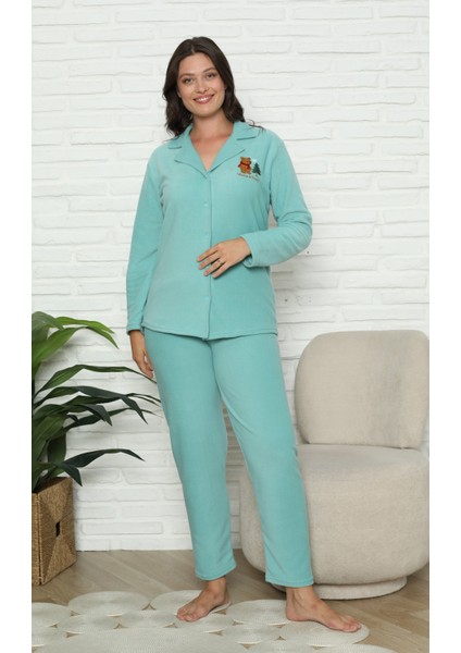 Fwn 1601 Boydan Düğmeli Polar Kumaşlı Kışlık Kadın Pijama Takımı modelleri