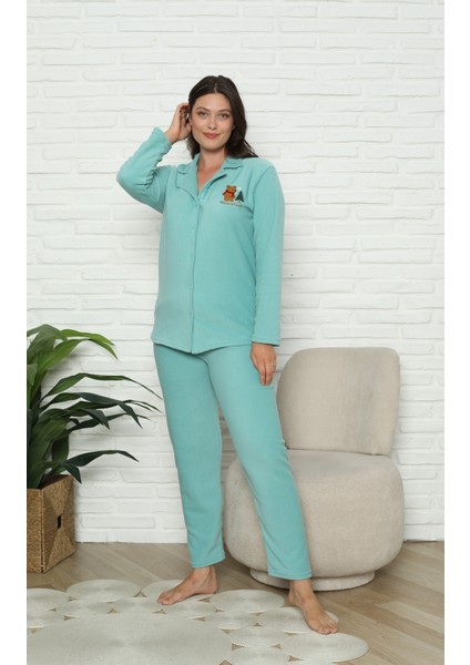 Fwn 1601 Boydan Düğmeli Polar Kumaşlı Kışlık Kadın Pijama Takımı fırsatları