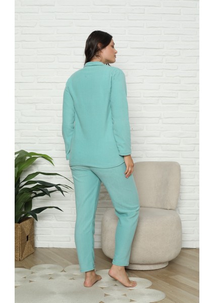 Fwn 1601 Boydan Düğmeli Polar Kumaşlı Kışlık Kadın Pijama Takımı indirimleri