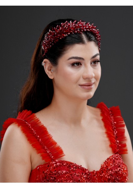 Kristal Boncuk Detaylı Geniş Taç – Gelin, Nişan, Davet ve Özel Gün Saç Aksesuarı