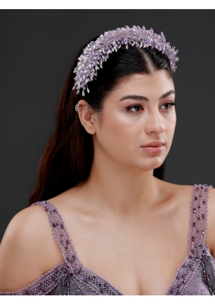 Kristal Boncuk Detaylı Geniş Taç – Gelin, Nişan, Davet ve Özel Gün Saç Aksesuarı