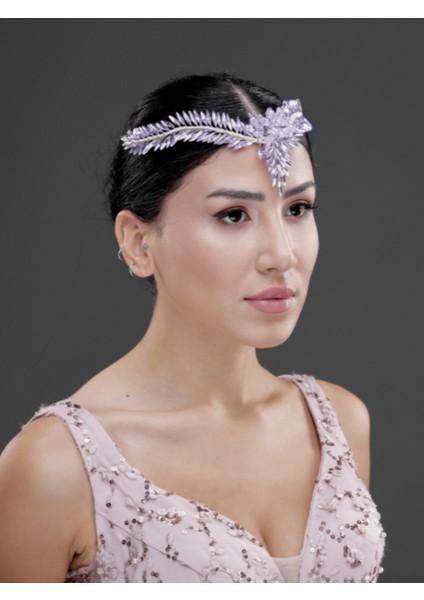 Kristal Taşlı Alın Detaylı Yaprak Form Saç Aksesuarı – Gelin, Kına ve Özel Gün Taç Tokası